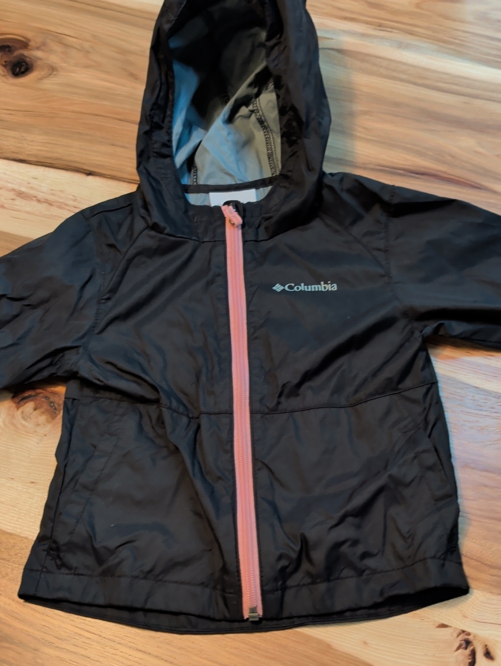 Columbia Kids Black Hooded Jacket with Pink Zipper Rain And Wind